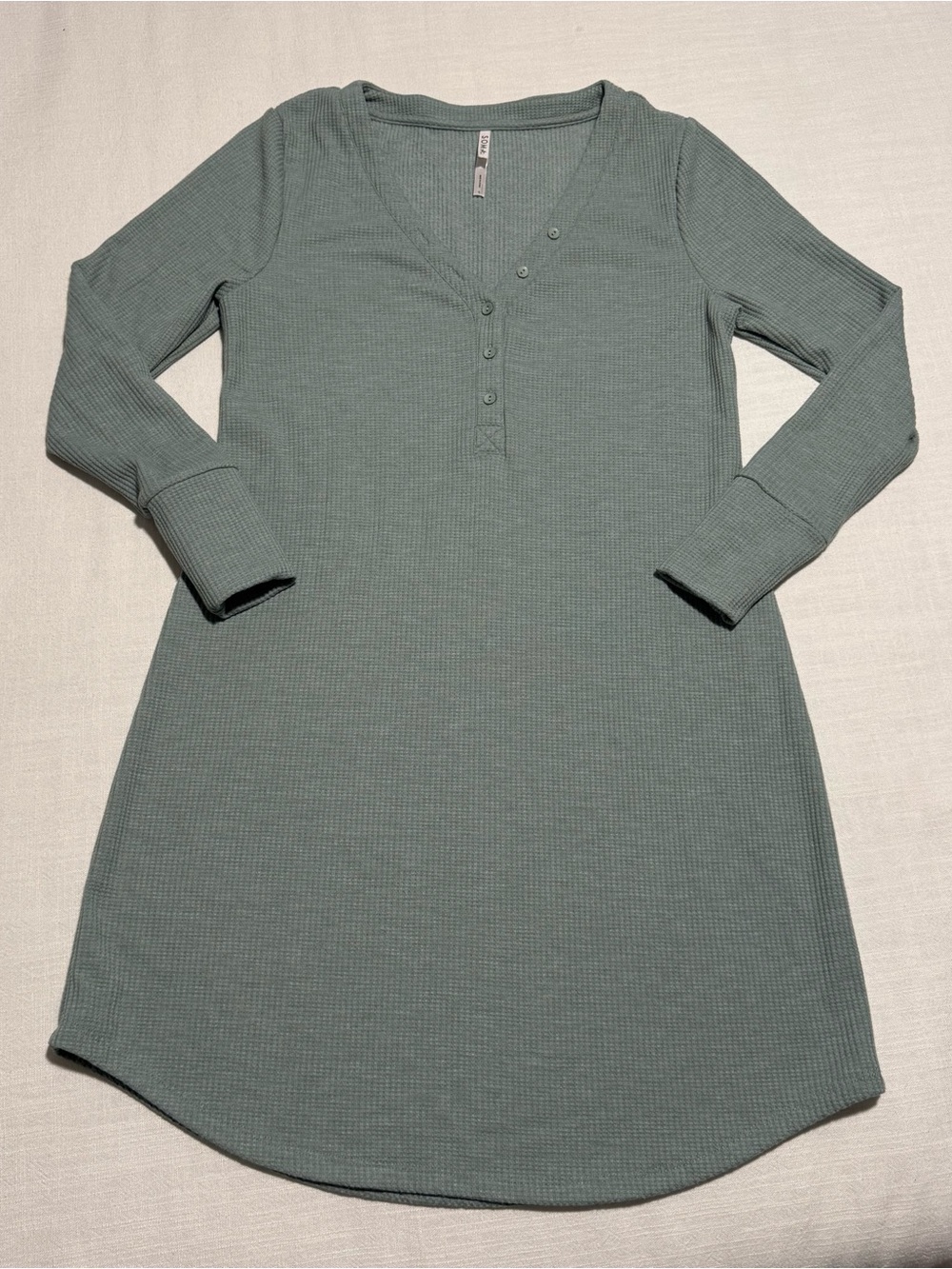 Soma Cozy Waffle Long Sleeve Sleepshirt | Size Small | Heather Jade